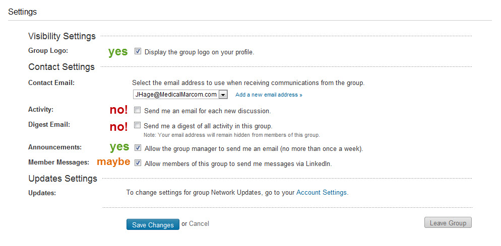 LinkedIn group settings