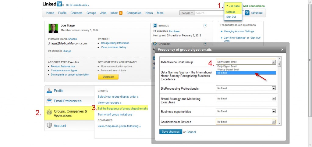 LinkedIn personal settings